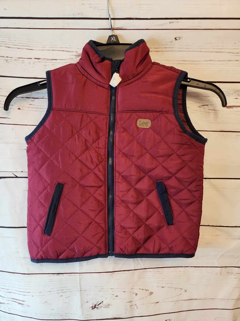 Lee Kids Quilted Wine Red Vest with Navy Trim